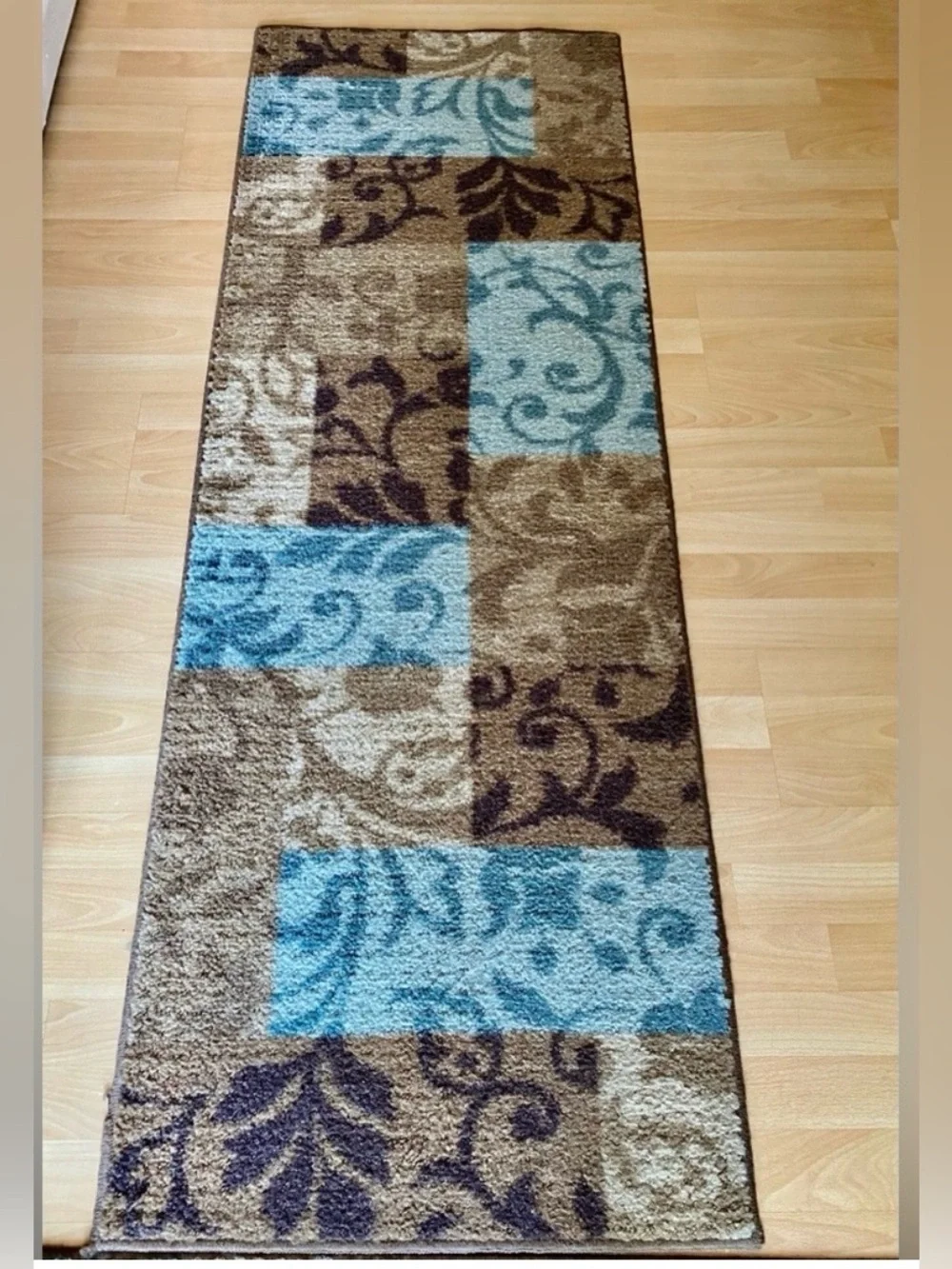 Blue and Brown Abstract Floral  Rug Runner - Home Accents